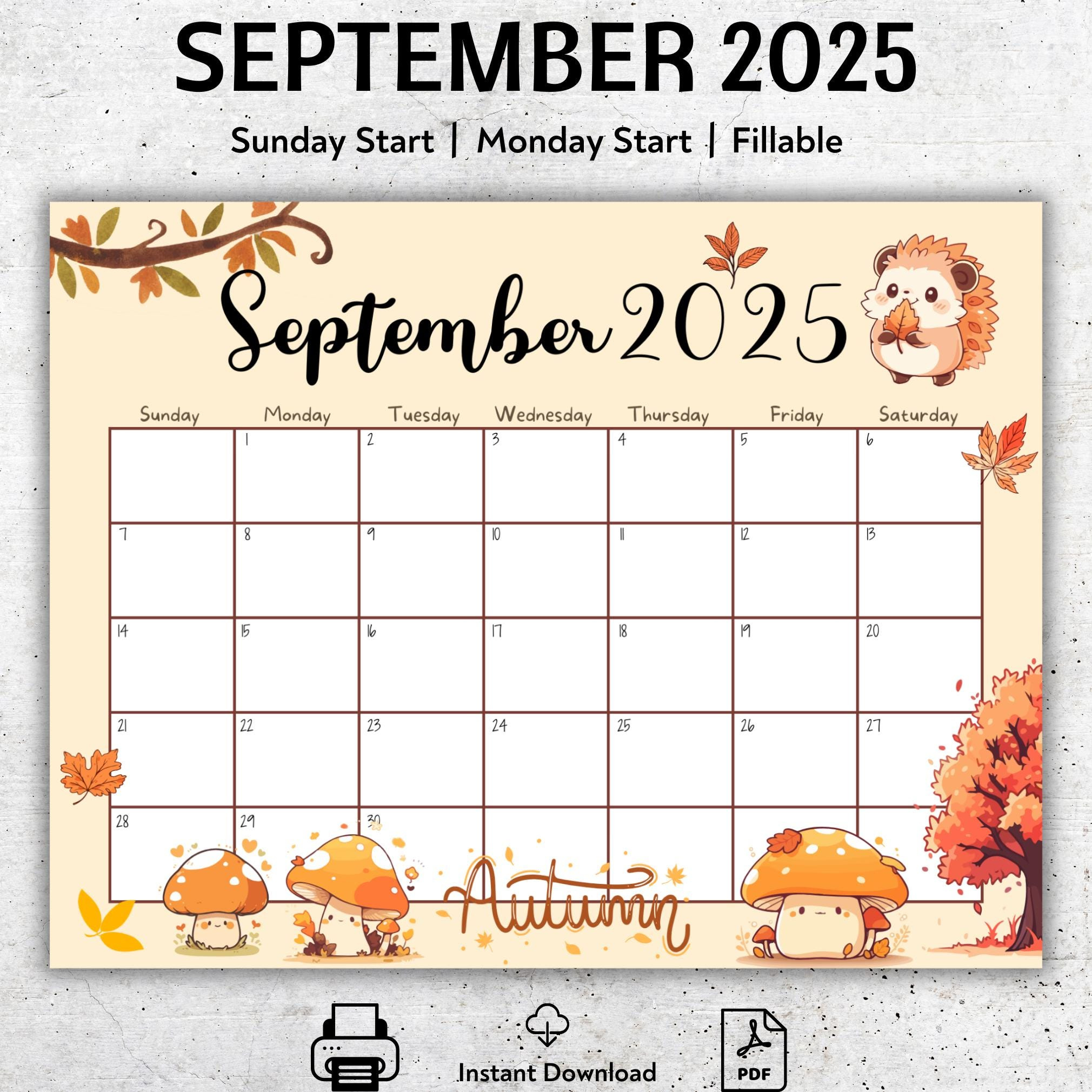Editierbarer Kalender September 2025, Herbstfarben, Druckbarer with regard to September 2025 Calendar Fall