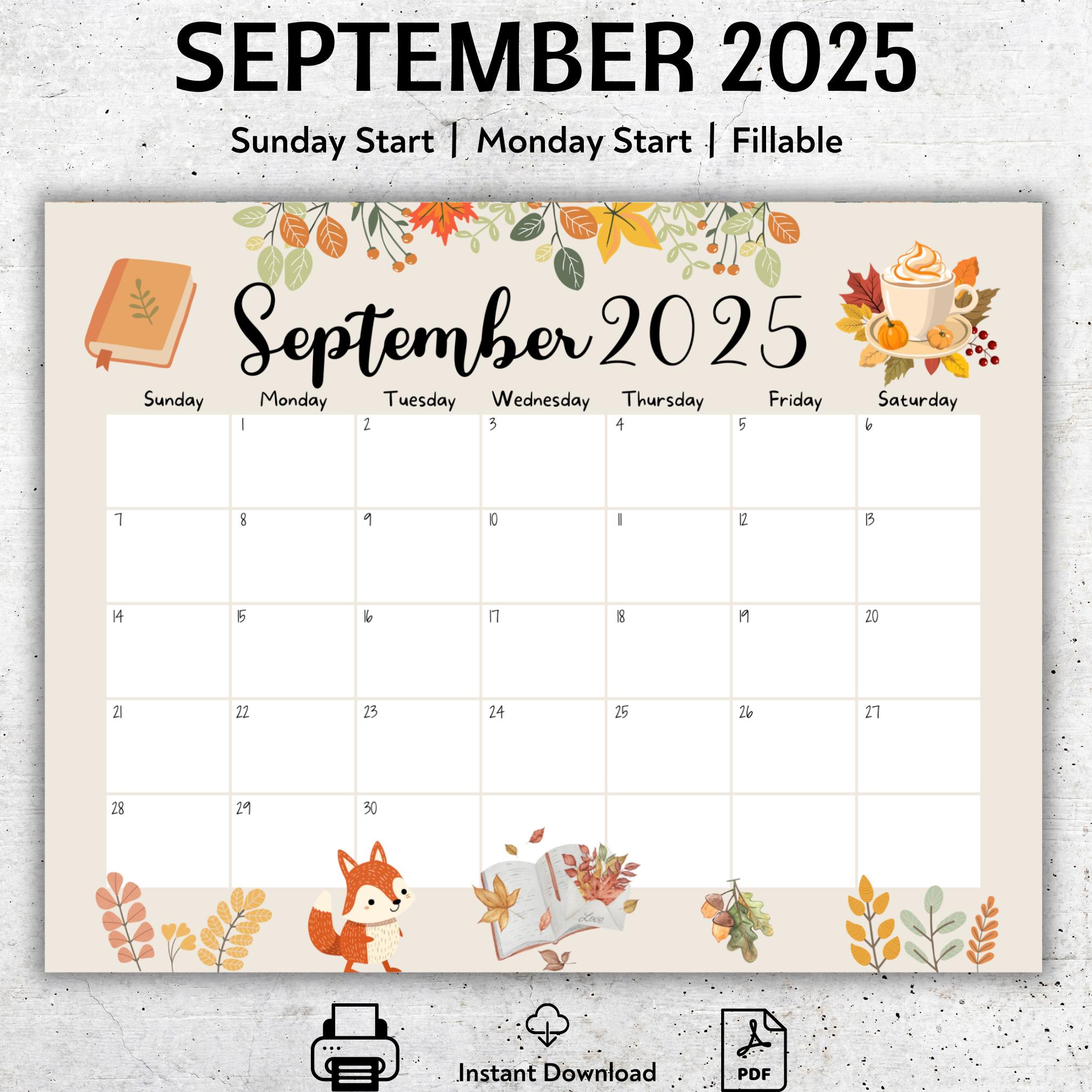 Editierbarer September 2025 Kalender, Druckbarer September Planer inside September 2025 Calendar Etsy