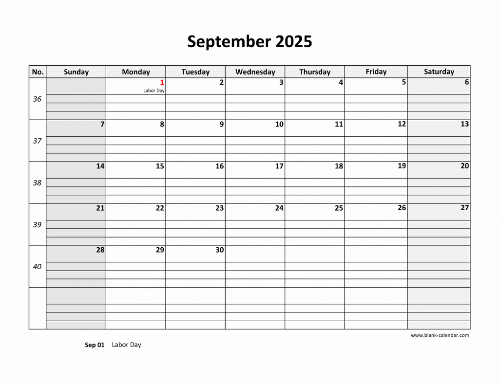 Free Download Printable September 2025 Calendar, Large Box Grid inside September 2025 Calendar With Lines