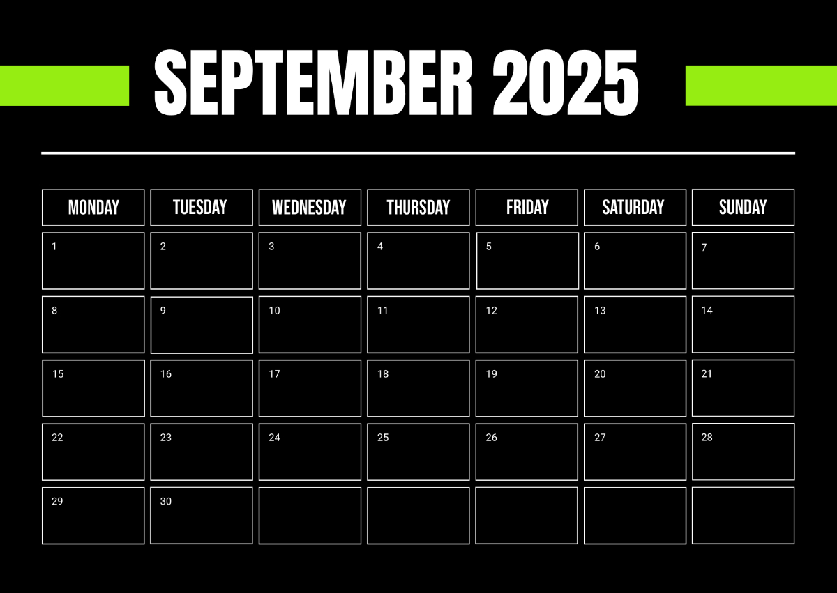 Free Monday Start September 2025 Calendar Template To Edit Online with September 2025 Calendar Black Background
