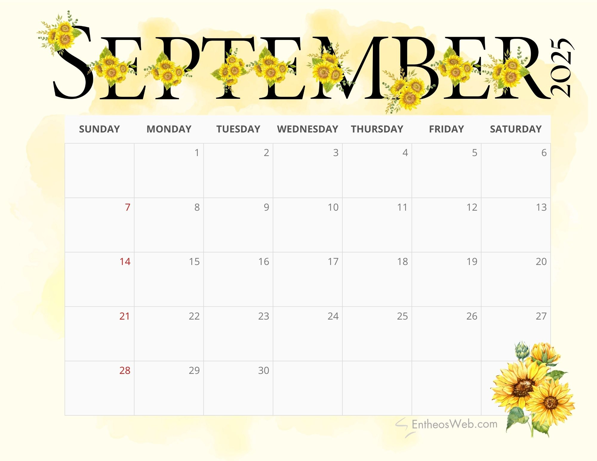 Free Printable September 2025 Calendars | Entheosweb throughout September Calendars 2025 Printable Free