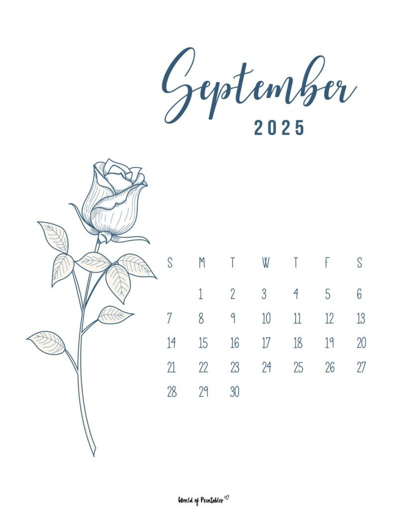 Free Printable September 2025 Calendars - World Of Printables throughout September 2025 Calendar Cursive