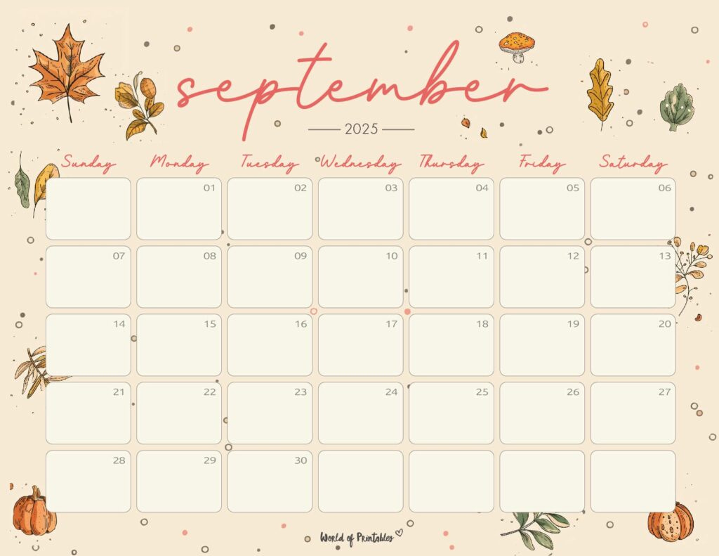 Free Printable September 2025 Calendars - World Of Printables within September 2025 Calendar Fall