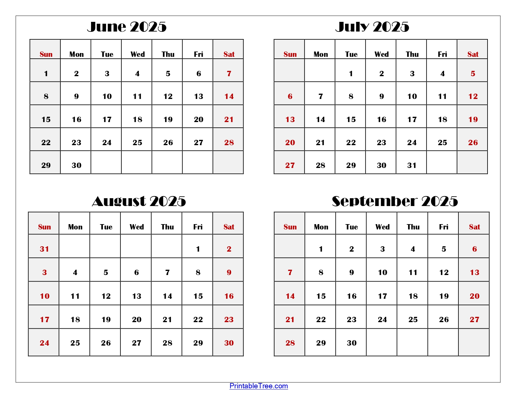 June To September 2025 Calendar Printable Pdf | Four Months Calendar regarding June Through September 2025 Calendar