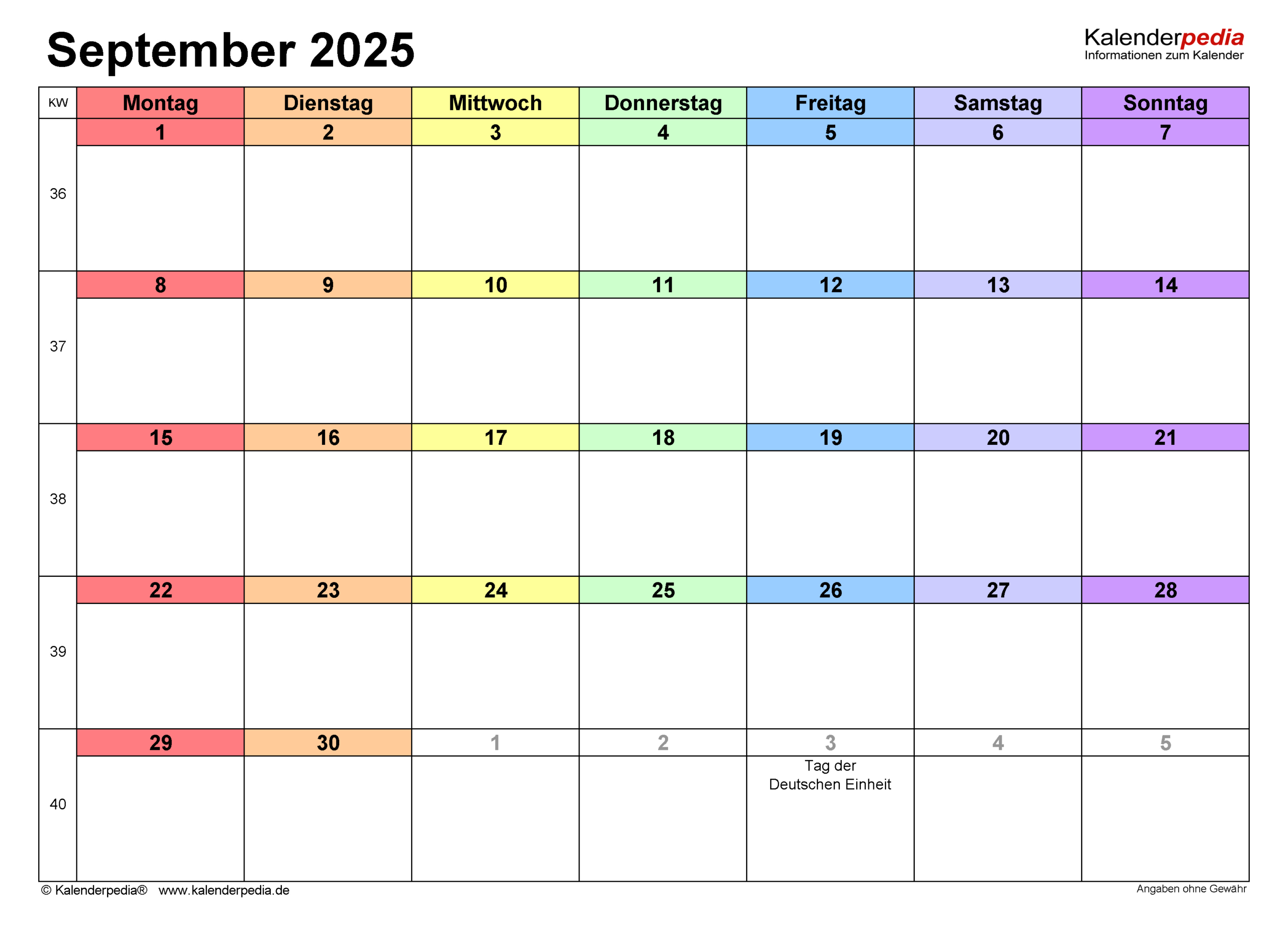 Kalender September 2025 Als Excel-Vorlagen intended for September Calander 2025