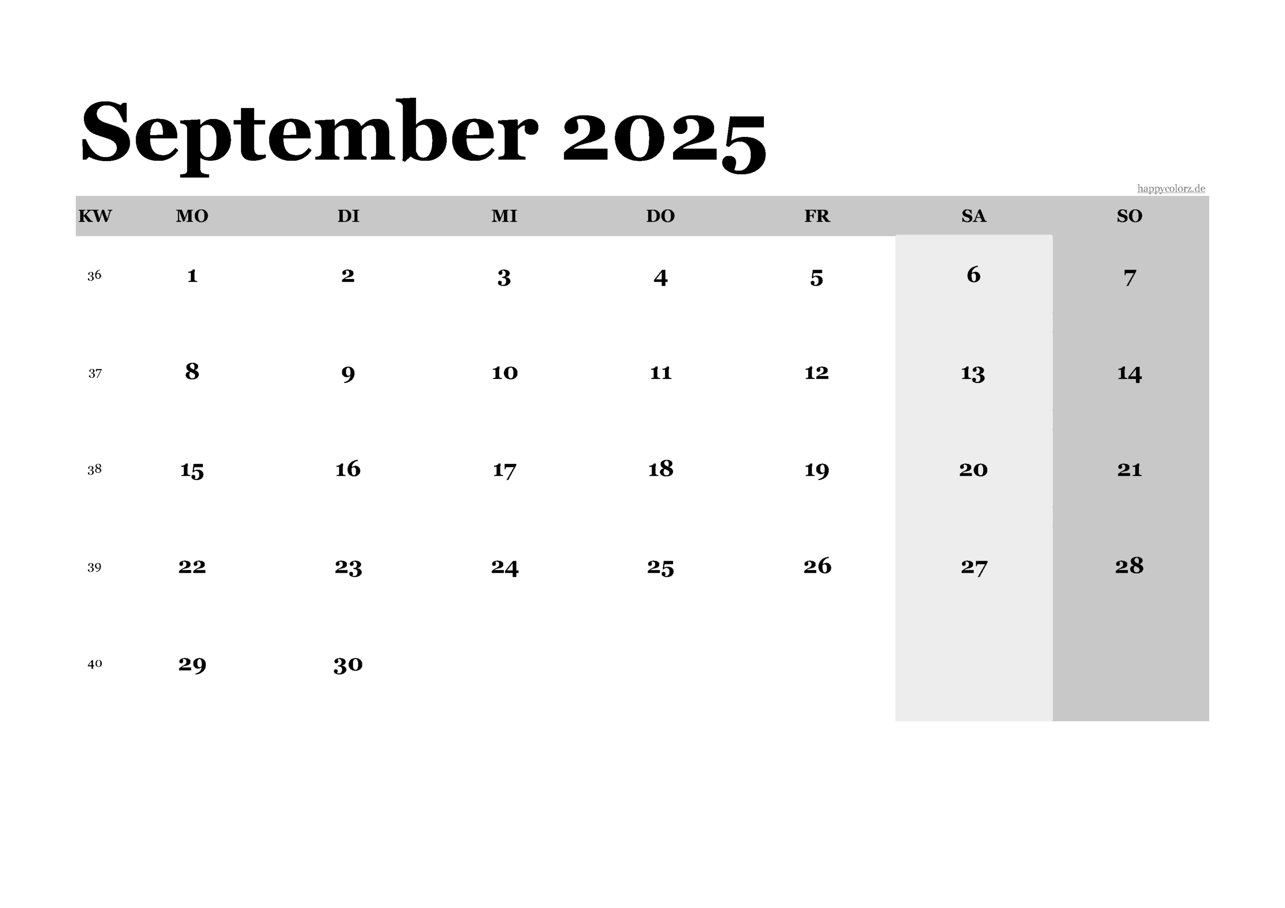 Kalender September 2025 Zum Ausdrucken (Pdf, Xls, Png) throughout September Calander 2025