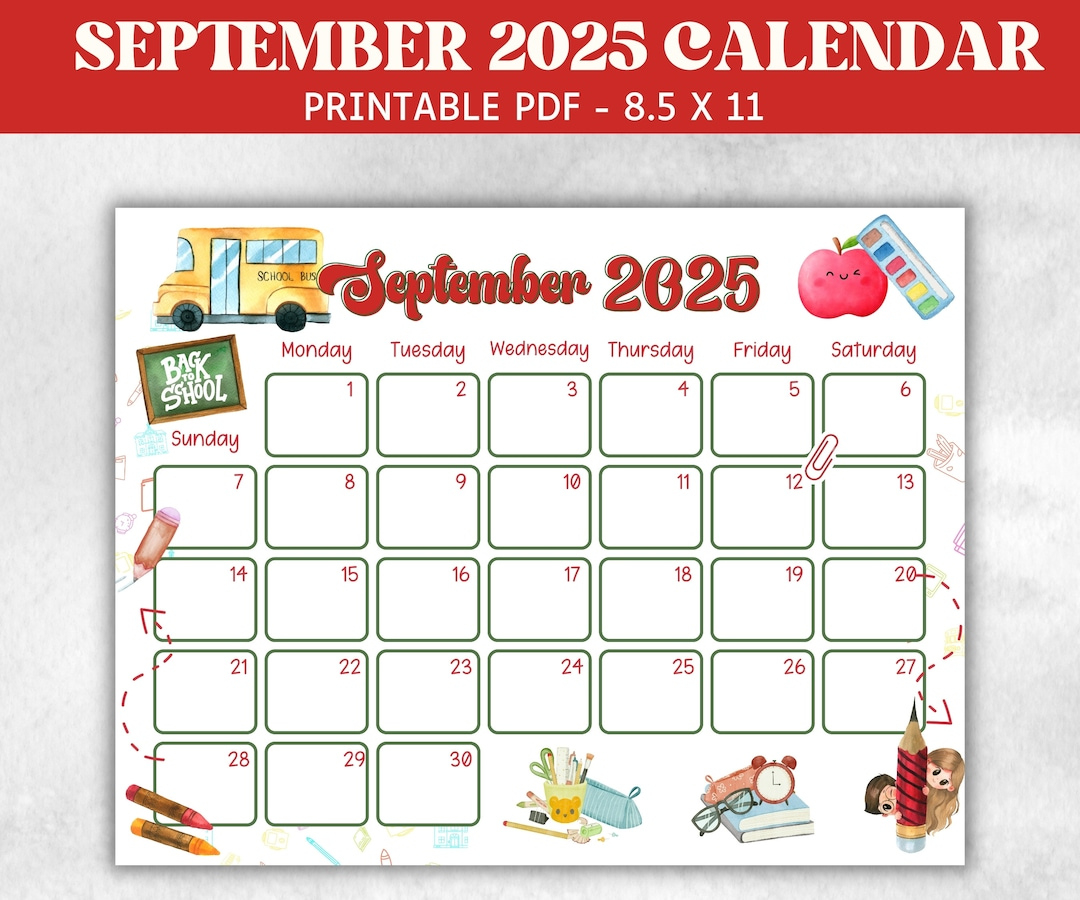 Kid September 2025 Calendar, Printable 2025 Calendar, Homeschool pertaining to September 2025 Calendar Homemade Gifts