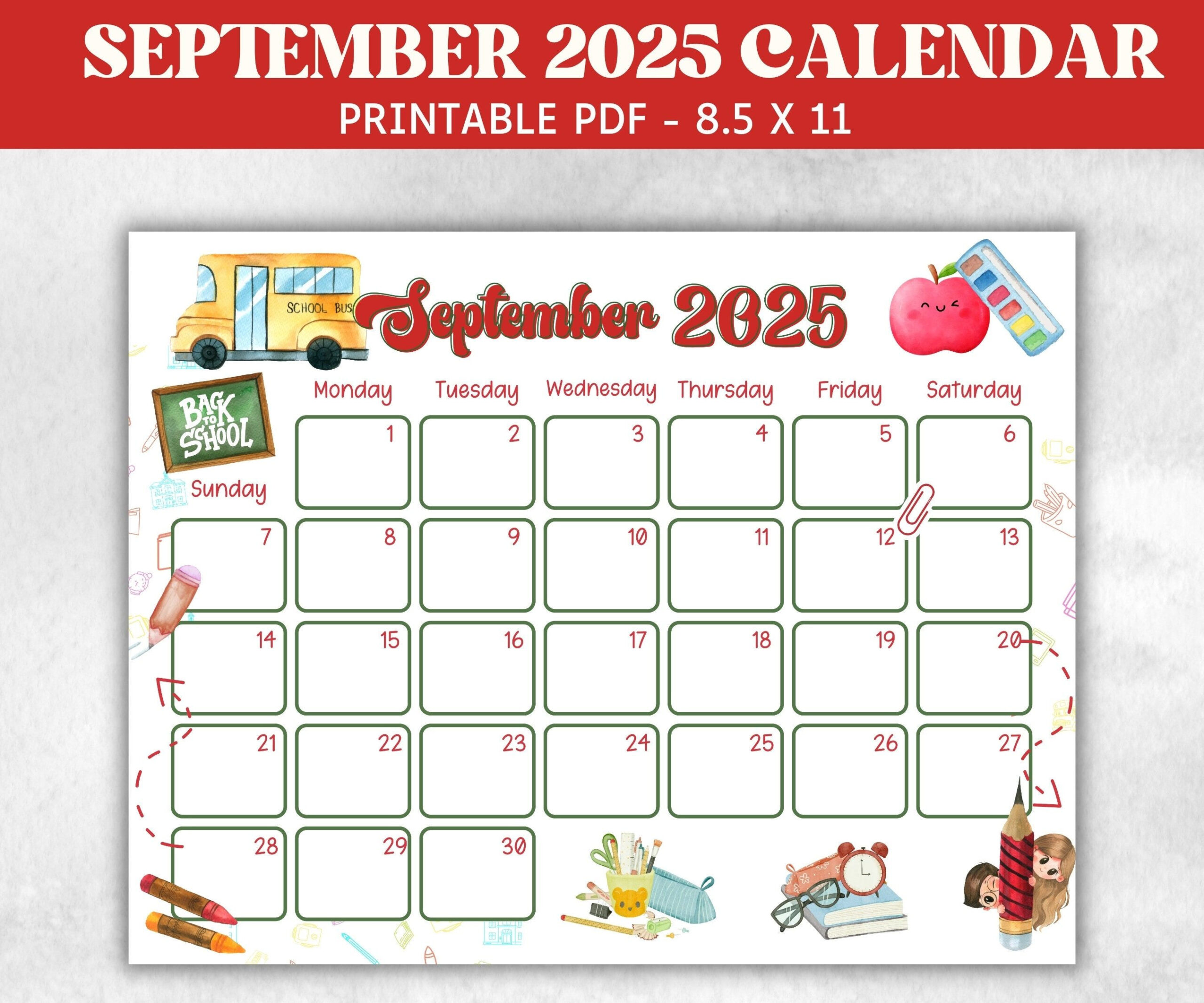 Kid September 2025 Calendar, Printable 2025 Calendar, Homeschool regarding September 2025 Calendar School