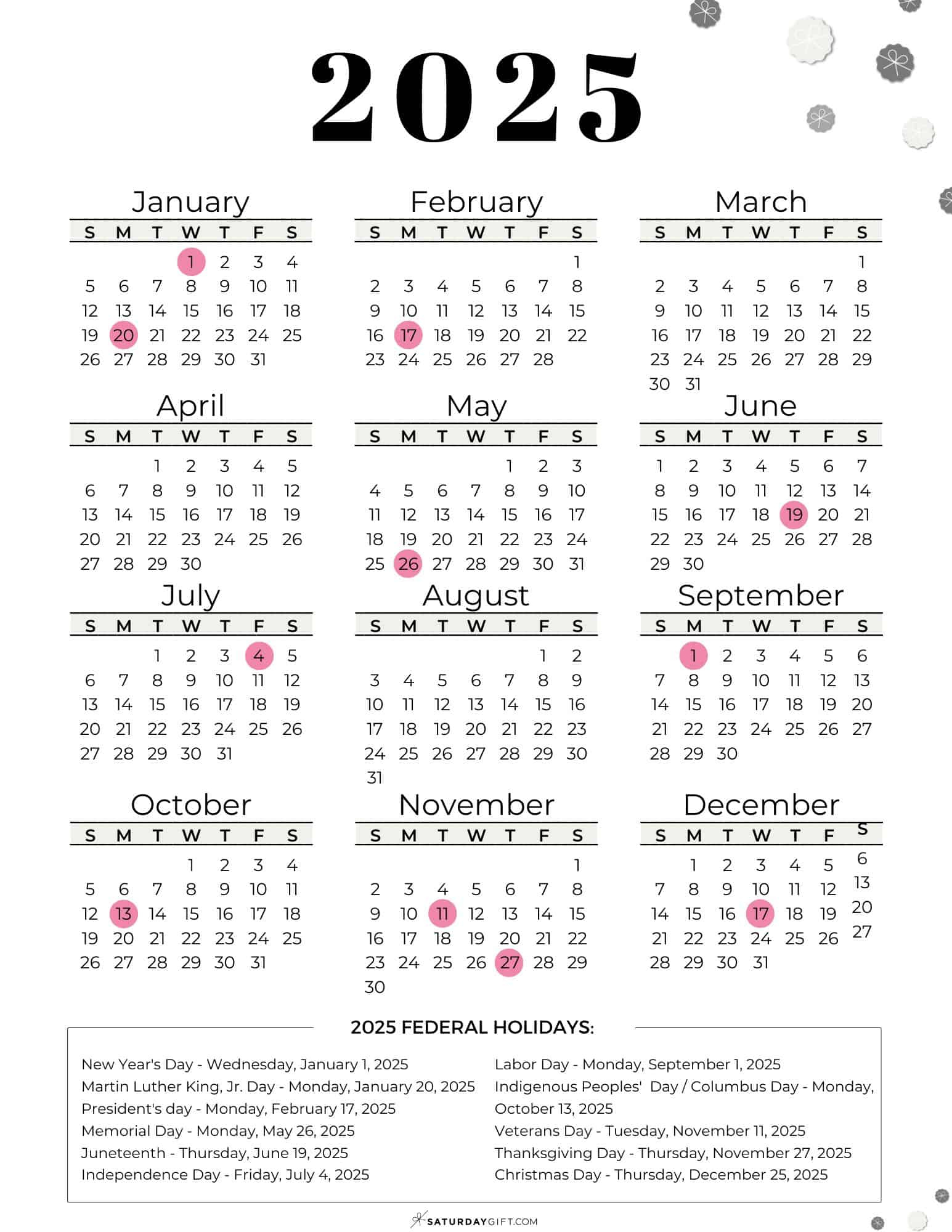 List Of Federal Holidays 2025 In The U.s. | Saturdaygift in September 2025 Calendar With Federal Holidays