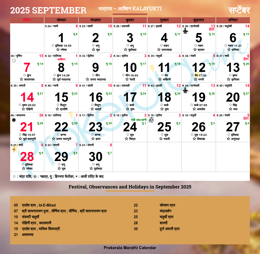 Marathi Calendar 2025 | Maharashtra Festivals | Maharashtra throughout Mahalaxmi Calendar 2025 September Month