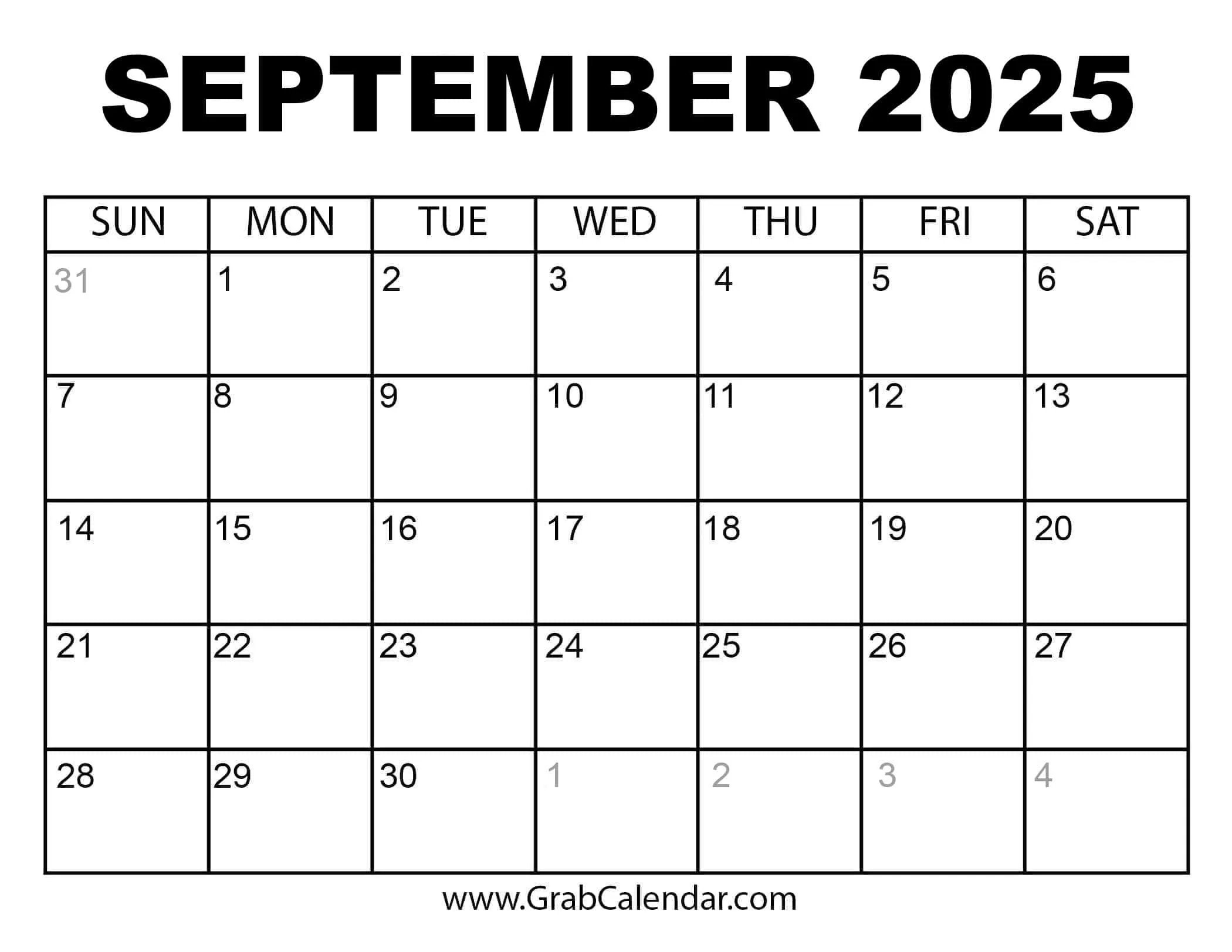 Printable September 2025 Calendar inside 2025 Calendar September