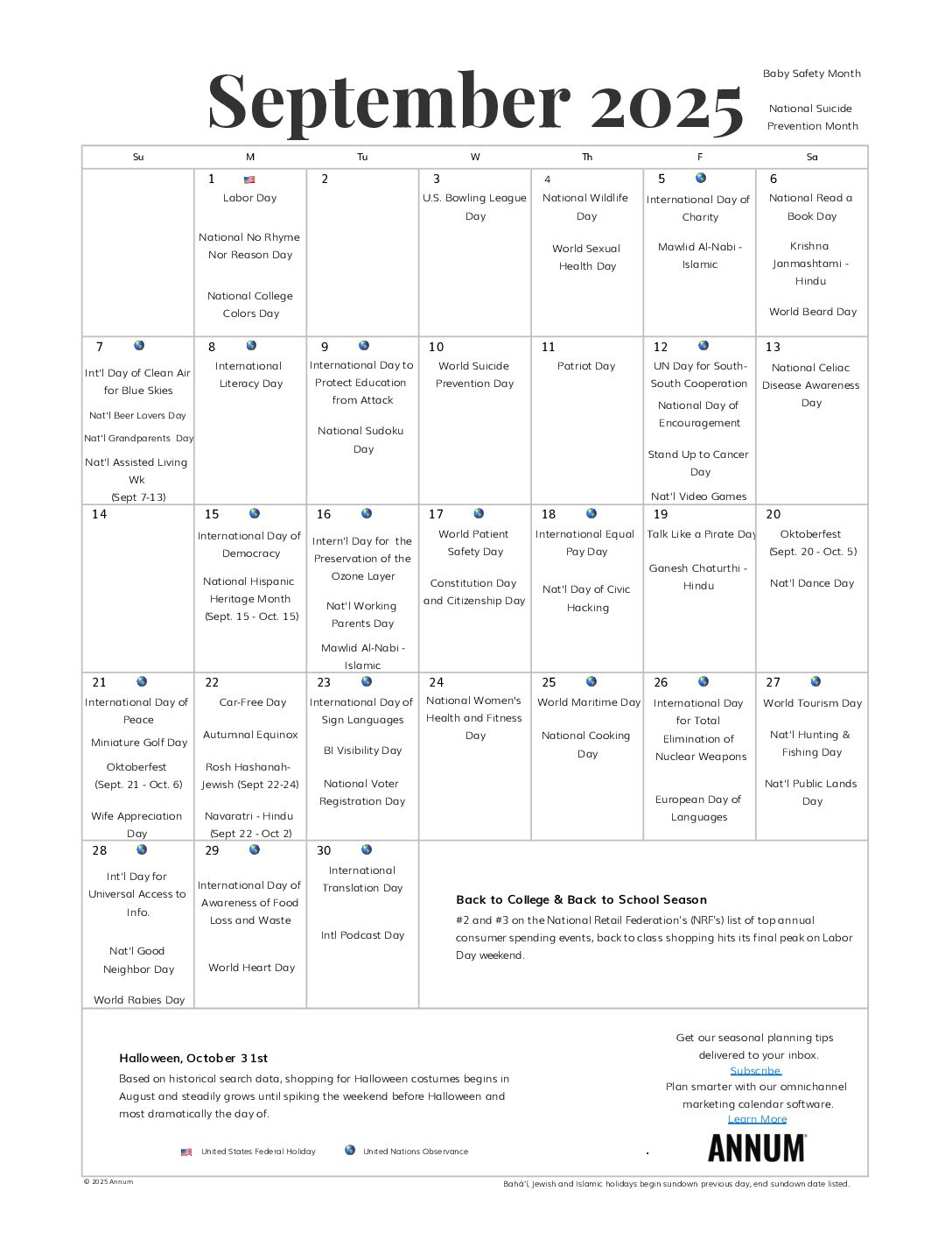 Printable September 2025 Calendar | September Holidays | Annum for September 2025 Calendar Events