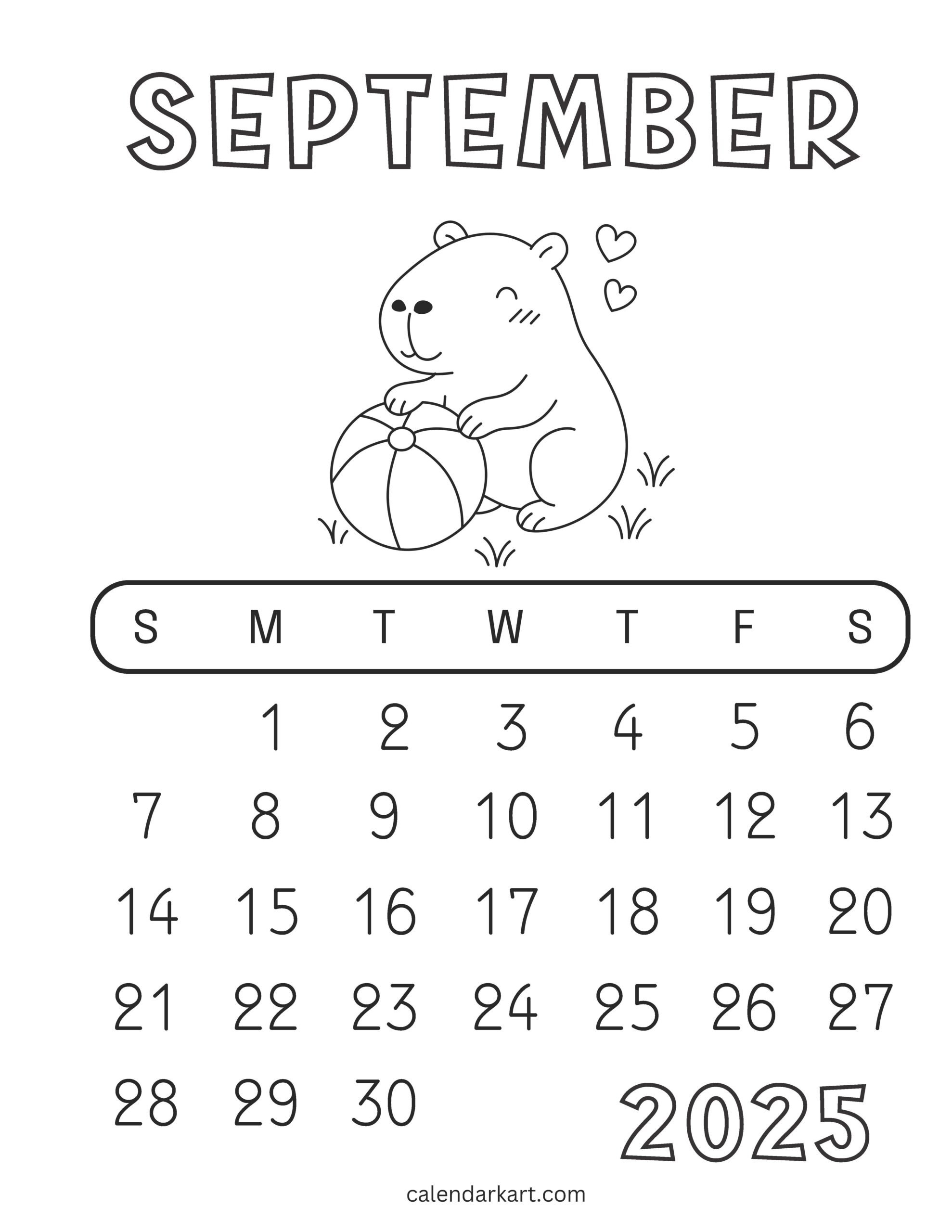 Printable September 2025 Calendar With Holidays | Calendarkart in September 2025 Calendar Coloring