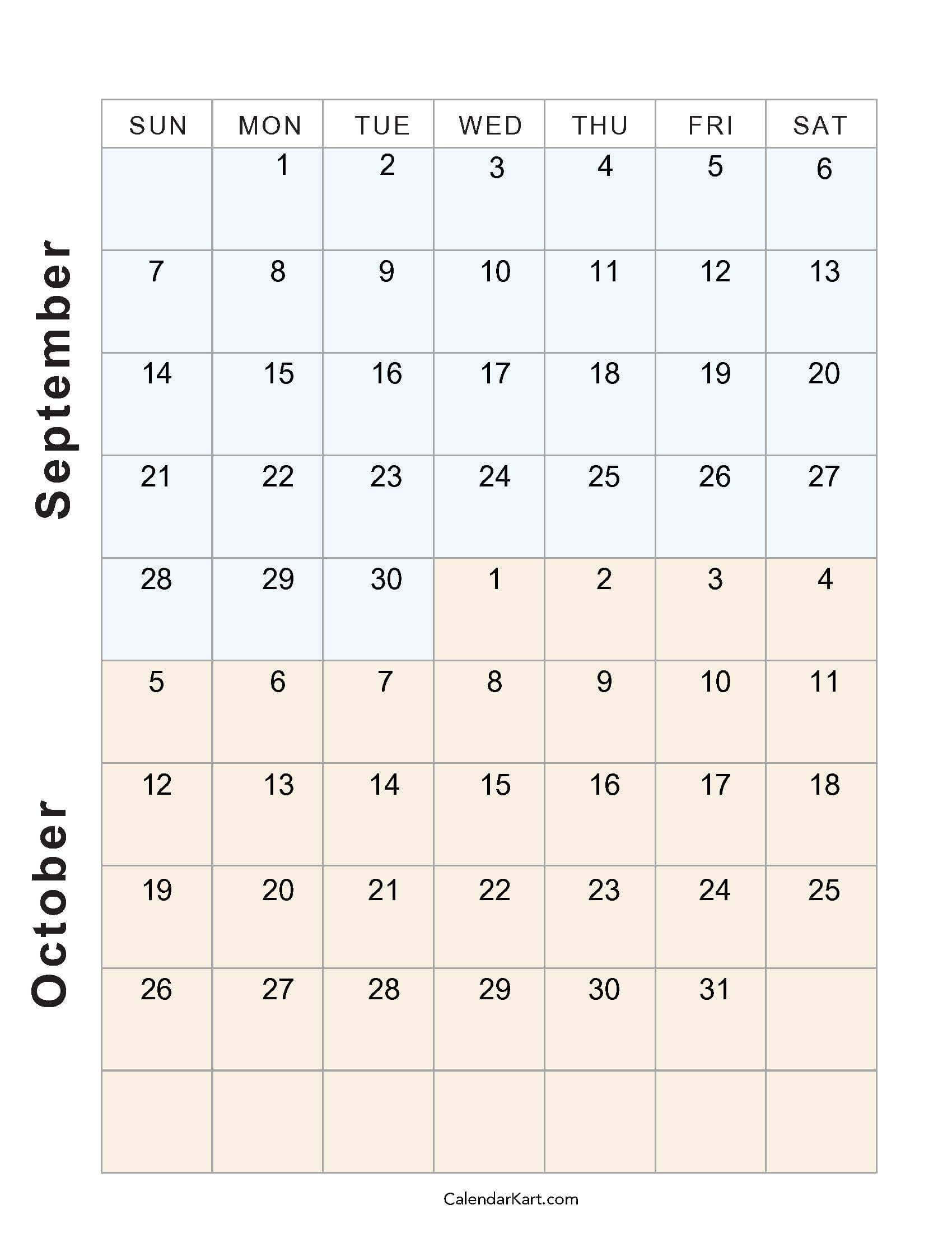 Printable September October 2025 Calendar | Calendarkart for September October 2025 Calendar