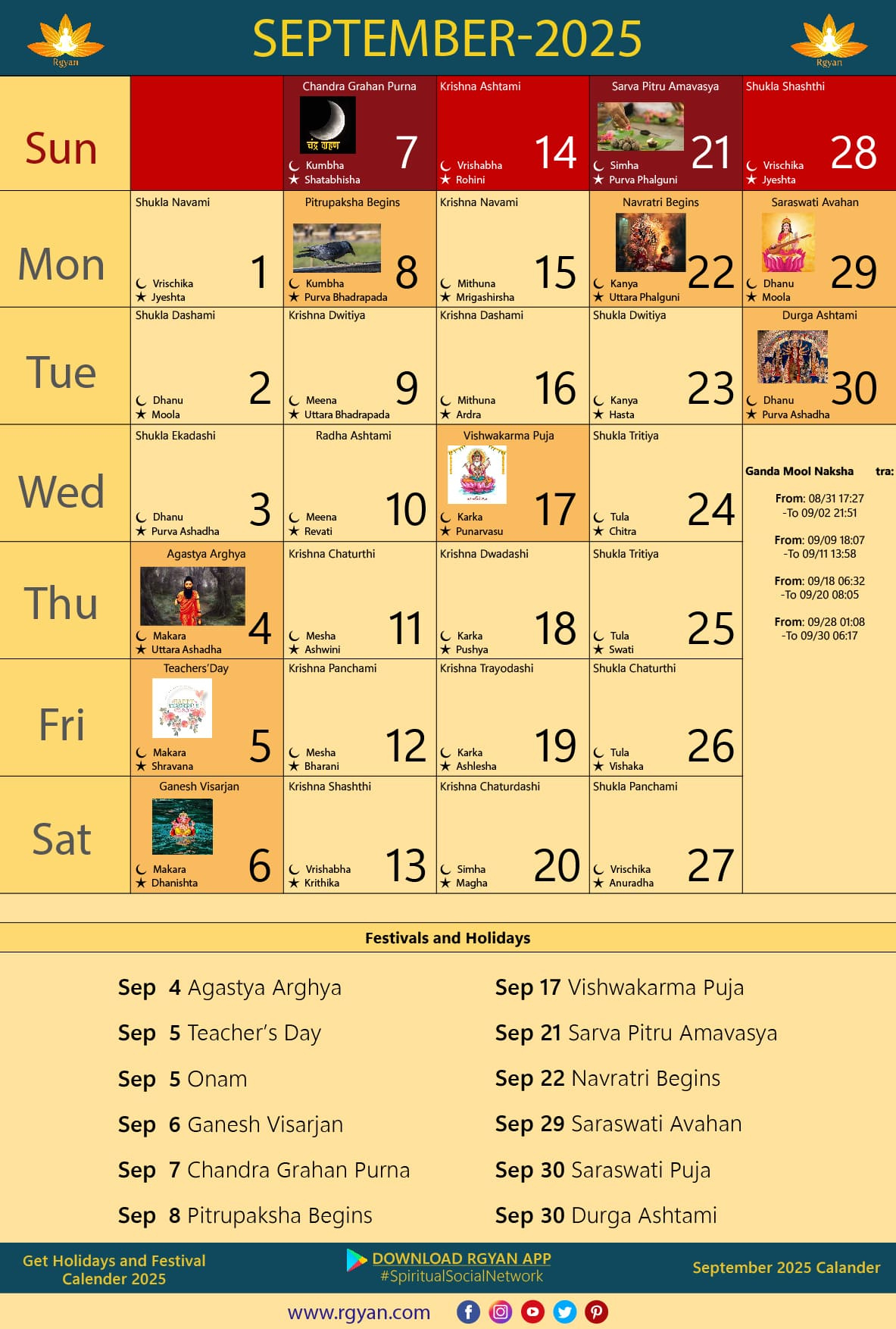 Rgyan: Important Dates In September 2025 - Indian Lunar Calendar with regard to September 2025 Calendar With Festivals