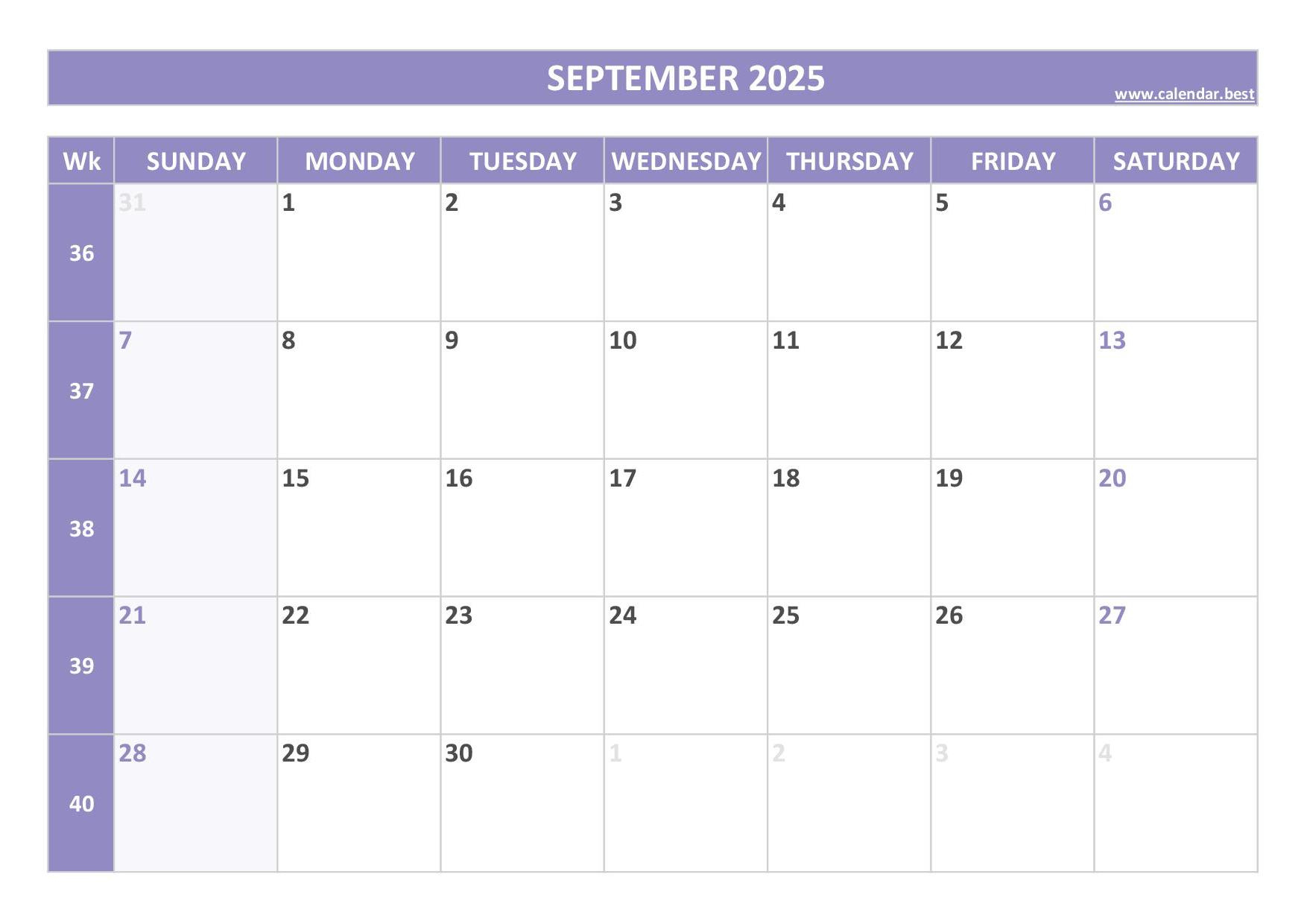 September 2025 Calendar -Calendar.best pertaining to Calendar Week September 2025