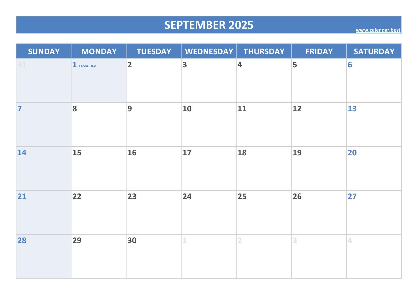 September 2025 Calendar -Calendar.best with September 2025 Daily Calendar