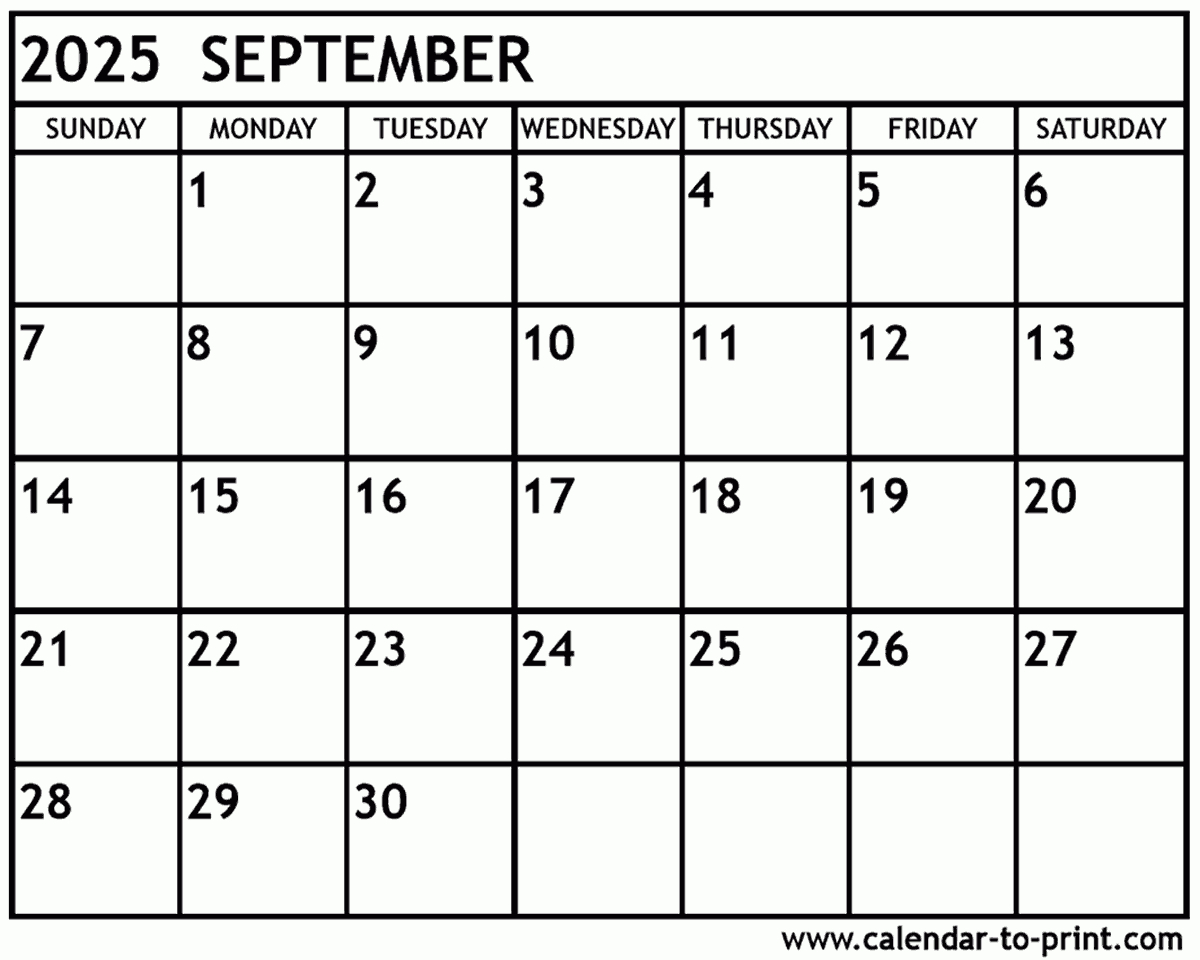 September 2025 Calendar Printable in Calendar 2025 September Google