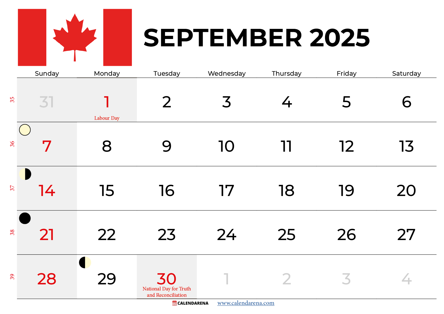 September 2025 Calendar With Holidays Canada in September 2025 Calendar Canada