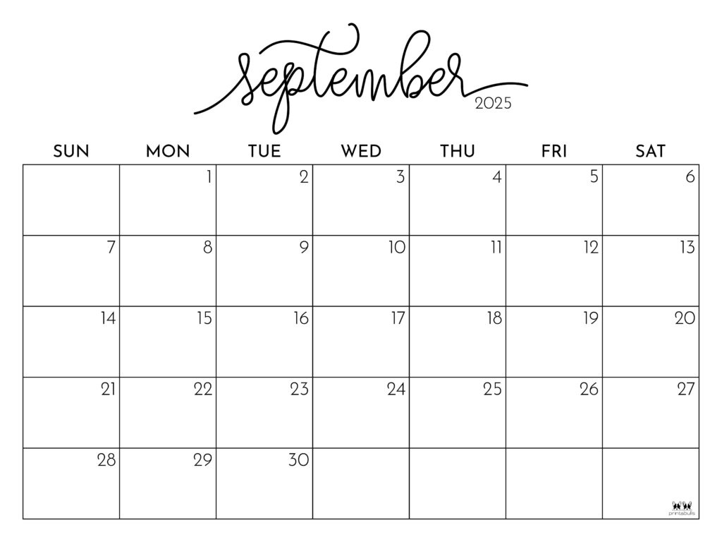 September 2025 Calendars - 107 Free Printables | Printabulls for September 2025 Calendar Mini