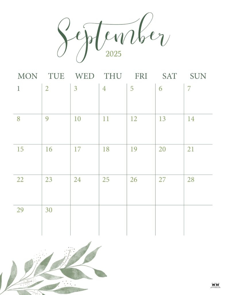 September 2025 Calendars - 107 Free Printables | Printabulls for September 2025 Calendar Printabulls