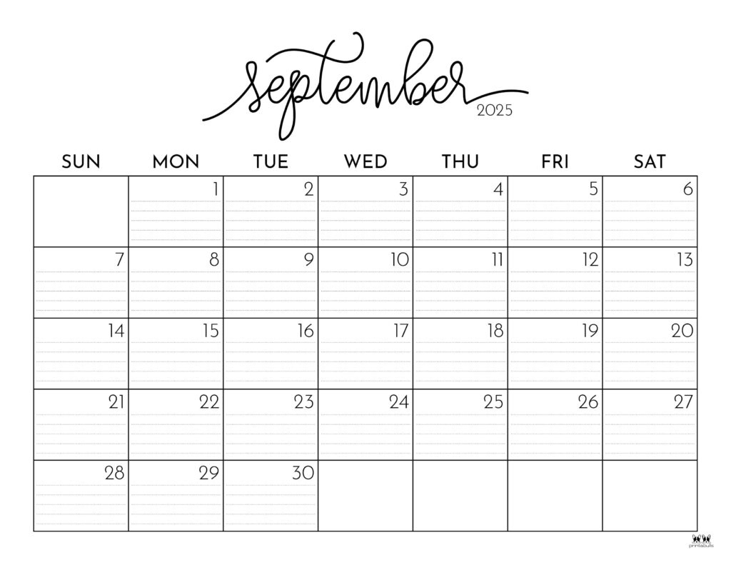 September 2025 Calendars - 107 Free Printables | Printabulls throughout 2025 Calendar Printable September