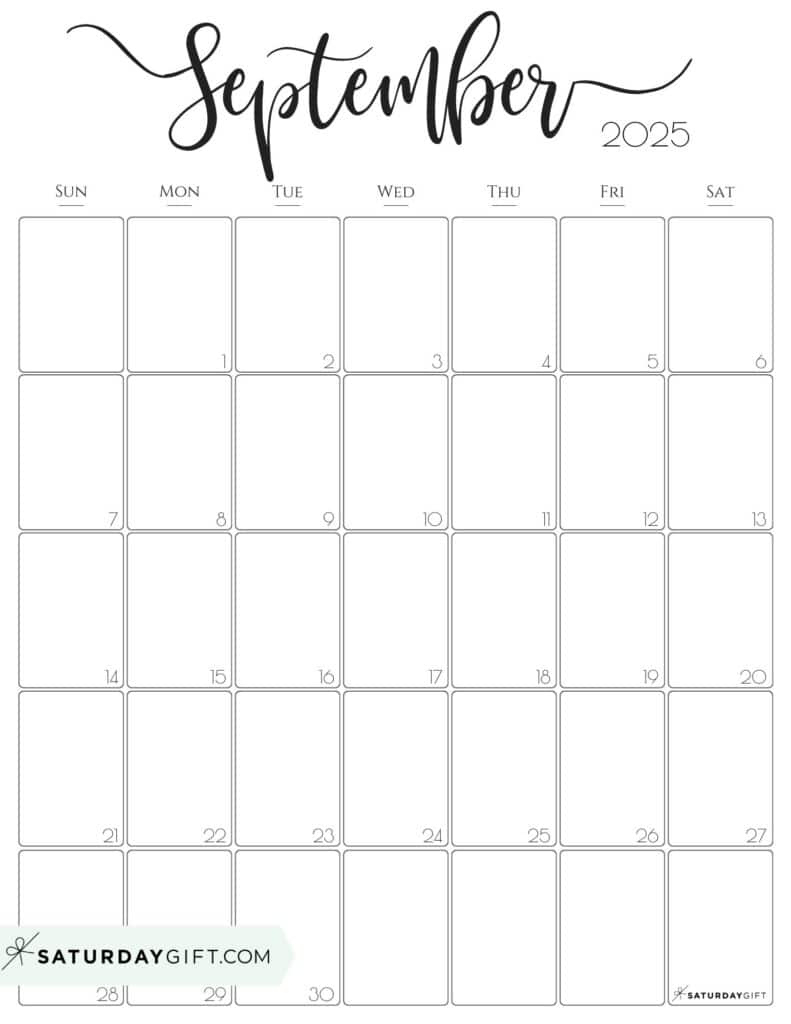 September 2025 Calendars - 23 Cute Free Printable Pdfs | Saturdaygift throughout September 2025 Printable Calendar Portrait