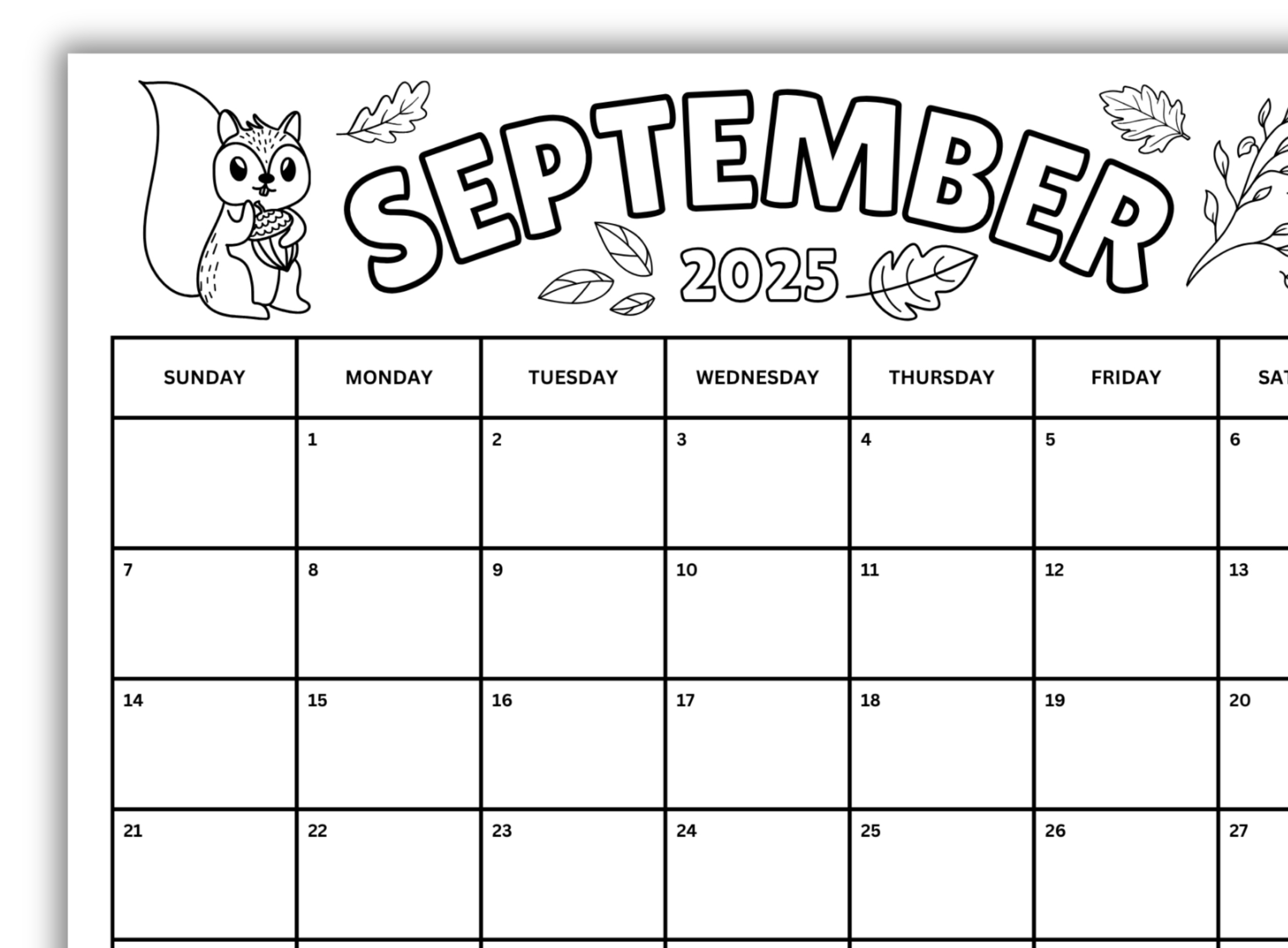 September 2025 Coloring Calendar, Printable September Calendar inside September 2025 Calendar Coloring