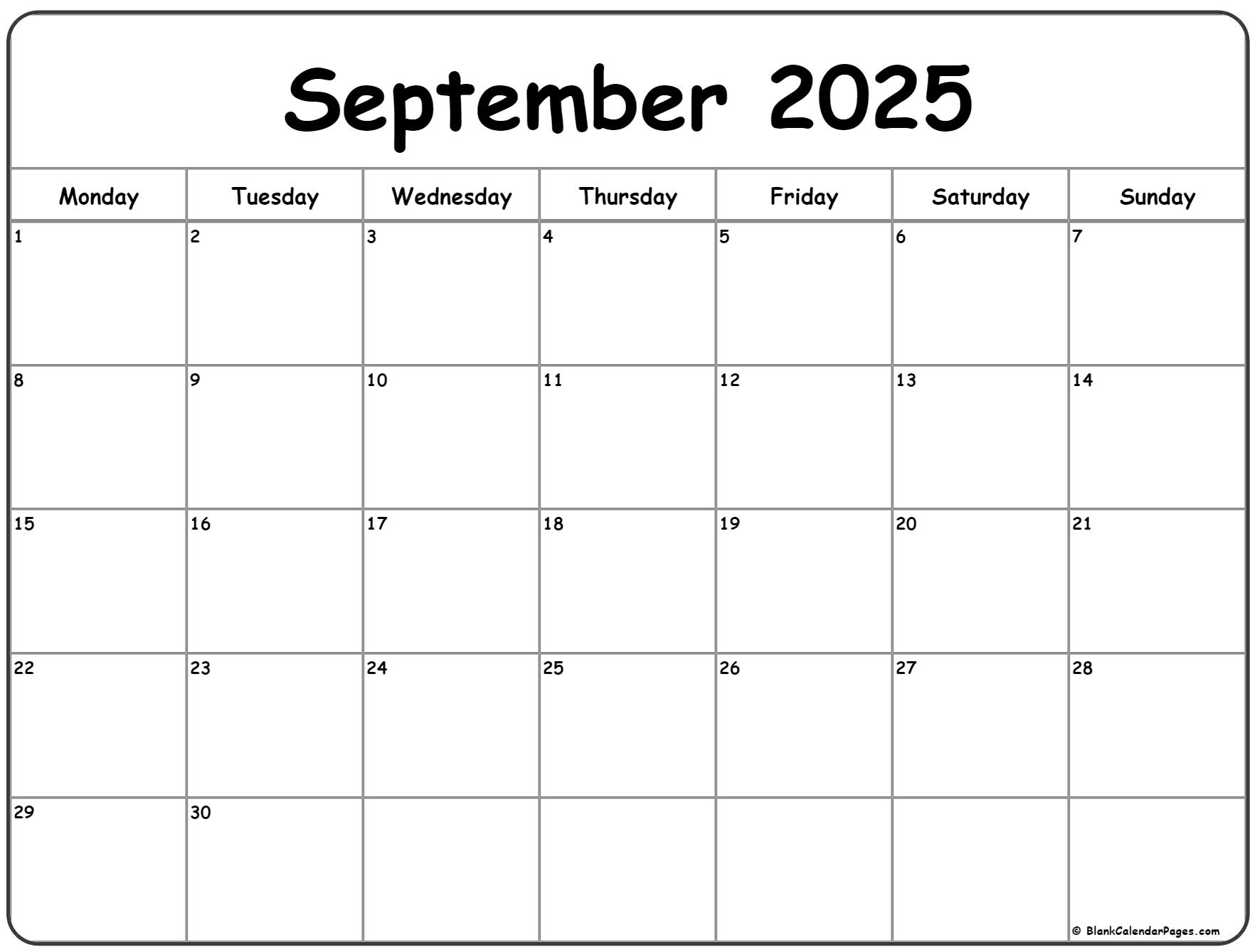 September 2025 Monday Calendar | Monday To Sunday within September 2025 Calendar Monday To Sunday