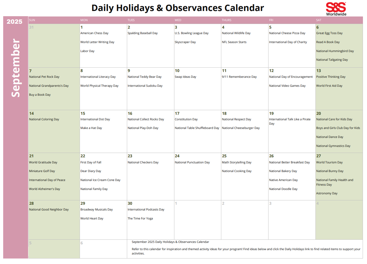 September Daily Holidays &amp;amp; Observances Printable Calendar - S&amp;amp;S Blog with regard to National Days in September 2025