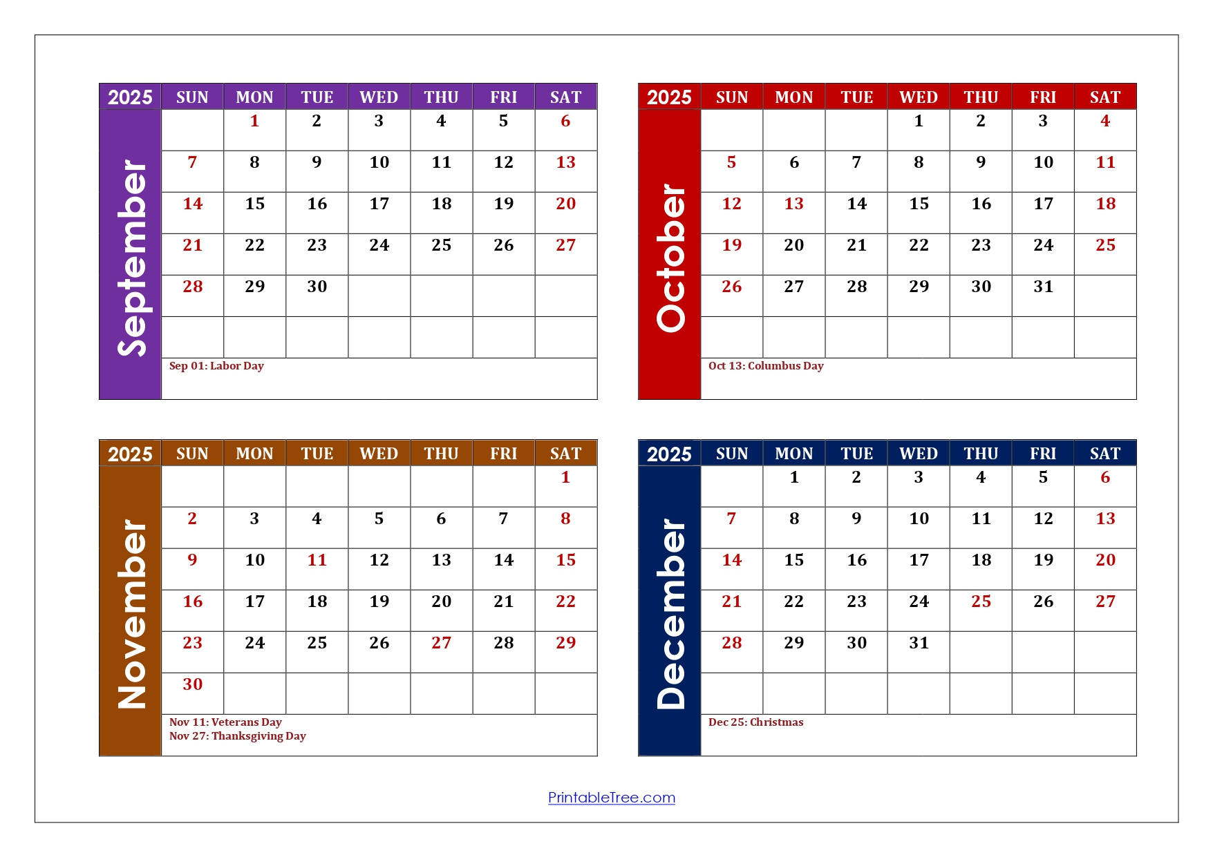 September To December 2025 Calendar Printable Pdf | Four Months intended for Calendar September 2025 To December 2025
