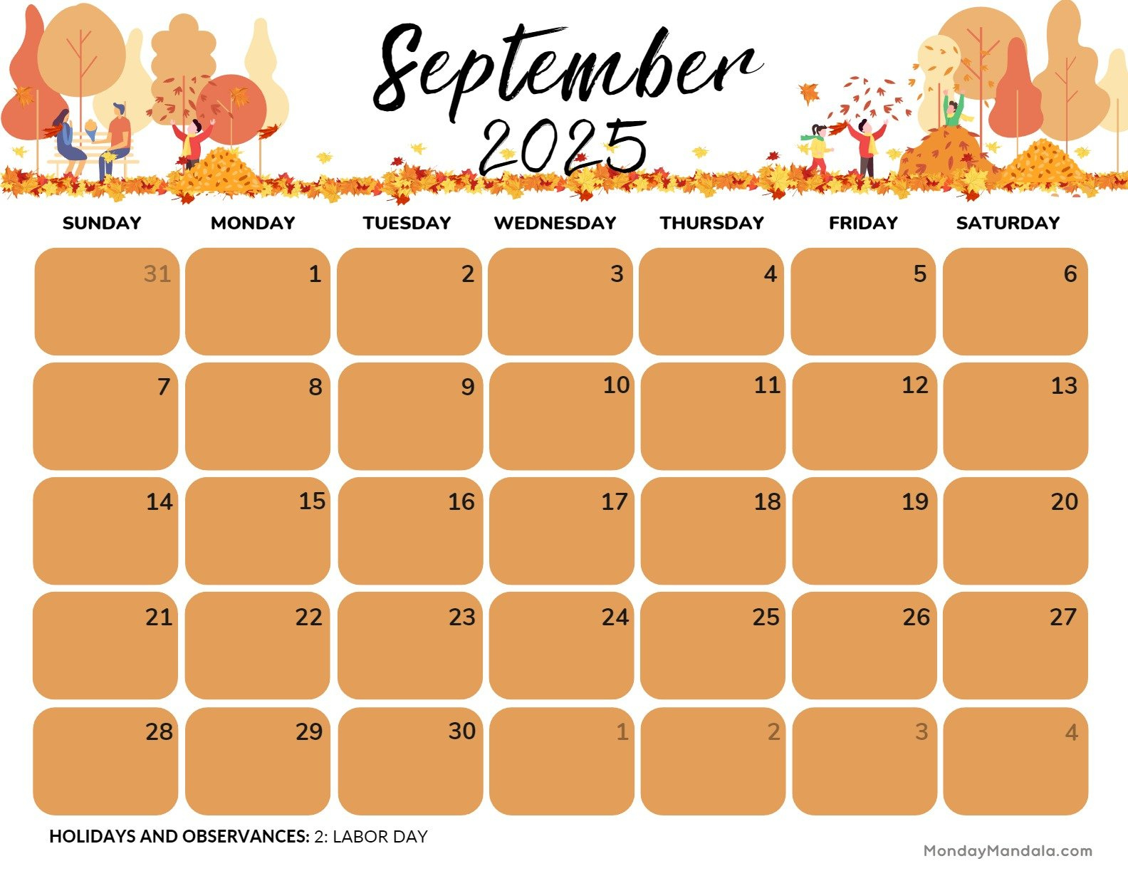 September within September 2025 Calendar Monday Mandala