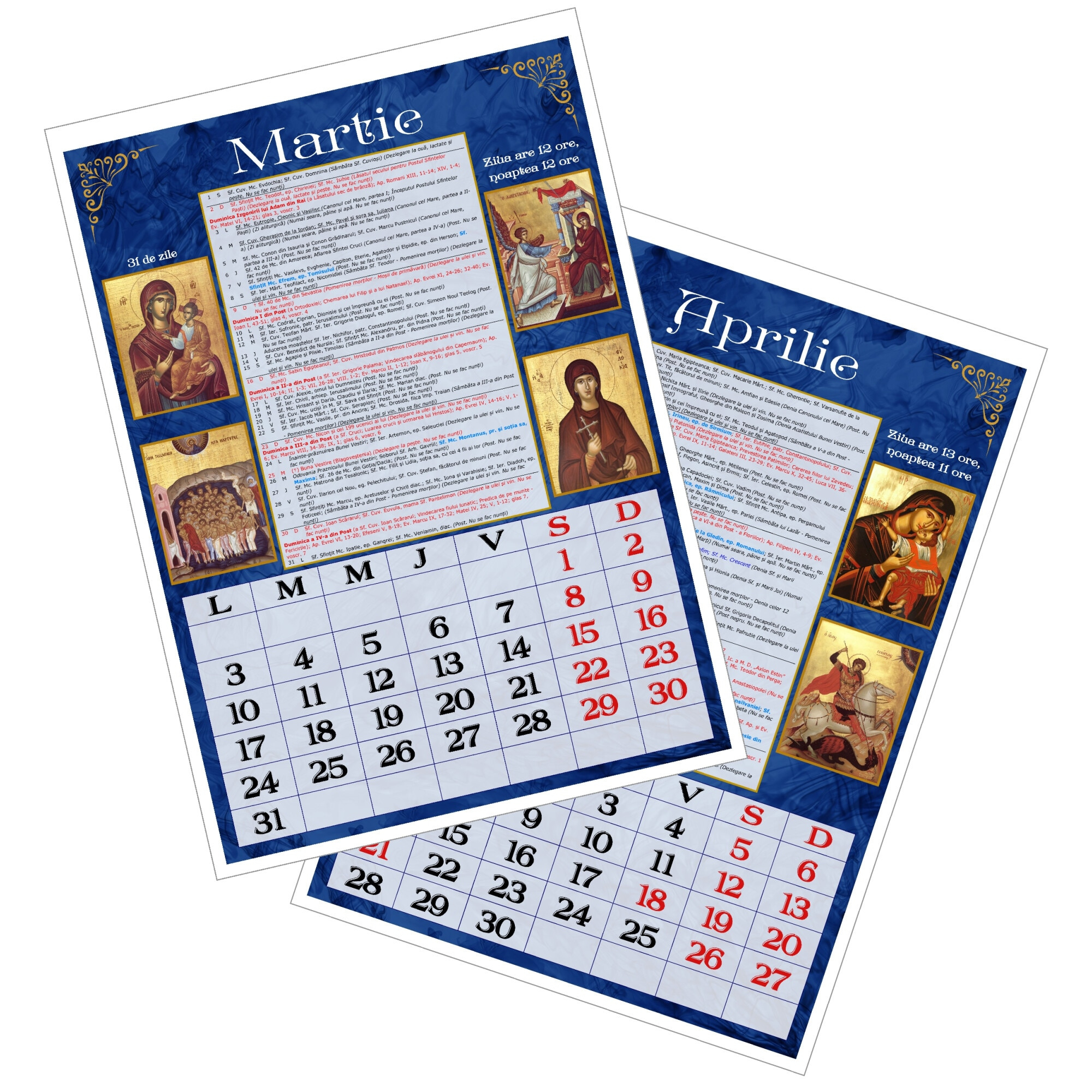 Set 10 Calendare Ortodoxe 2025, Format A4, De Perete, Albastru inside Calendar Ortodox 2025 September
