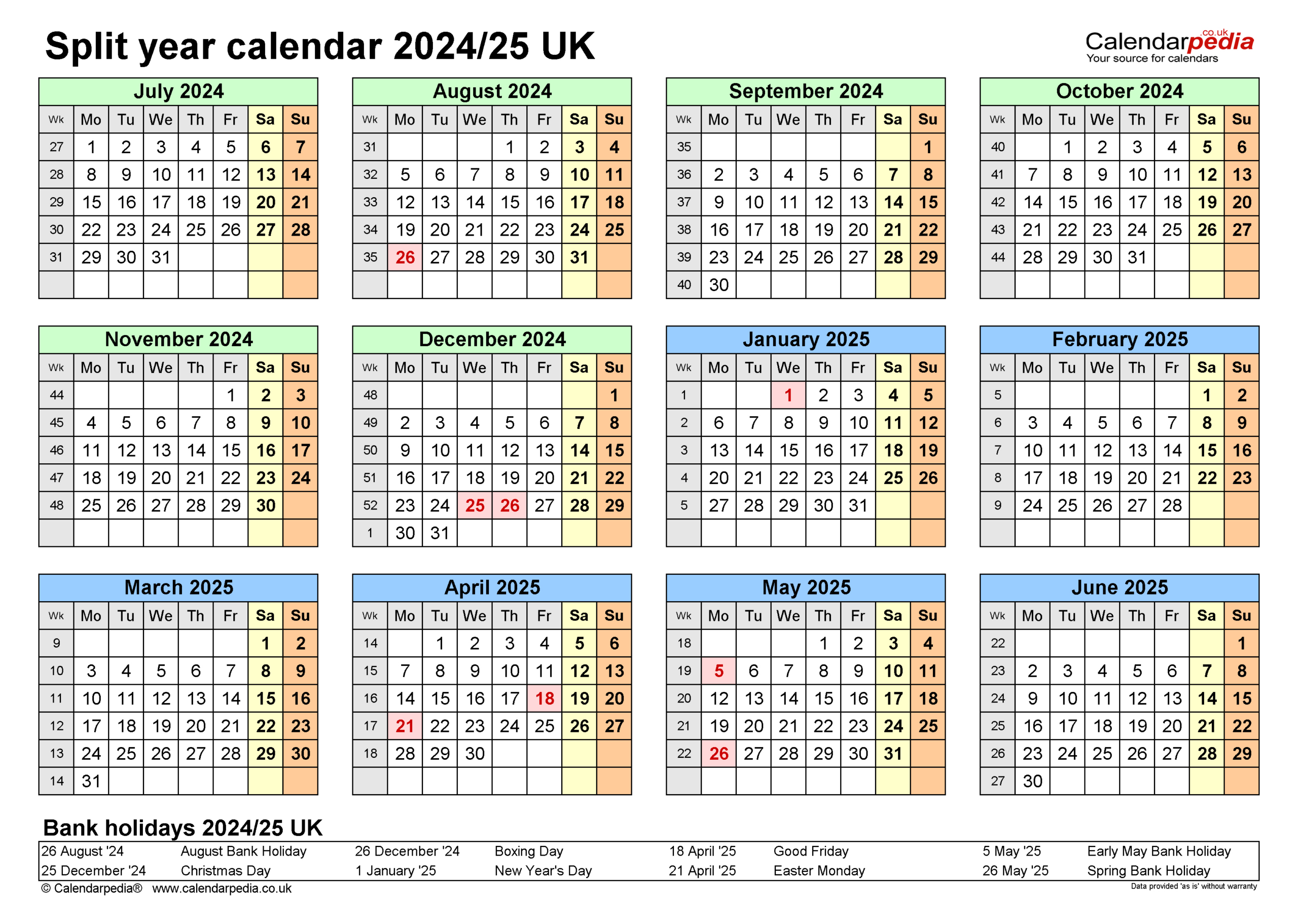 Split Year Calendars 2024/25 Uk (July To June) For Pdf with September 2024 To September 2025 Calendar