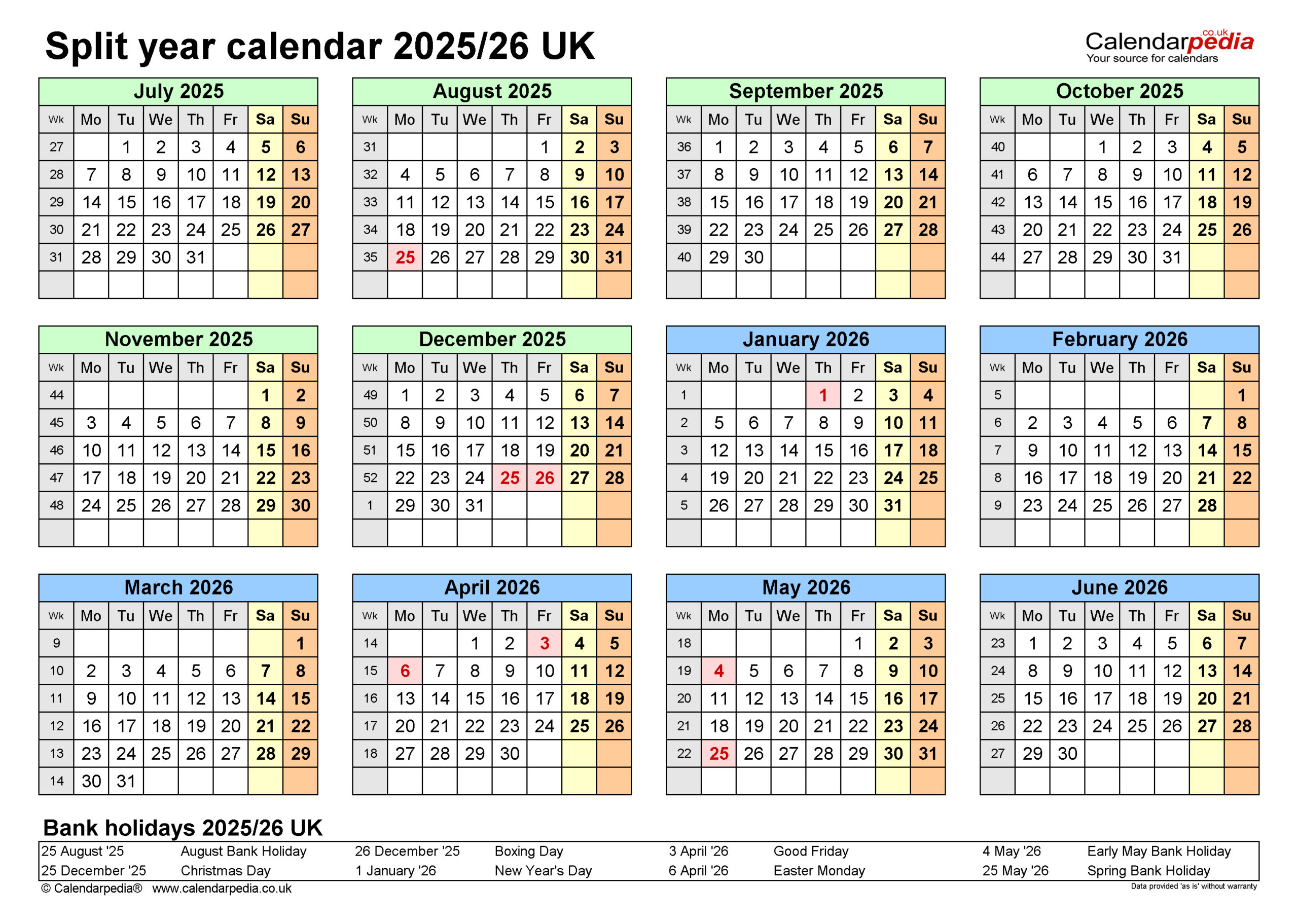 Split Year Calendars 2025/26 Uk (July To June) For Pdf in Year Calendar September 2025-July 2026