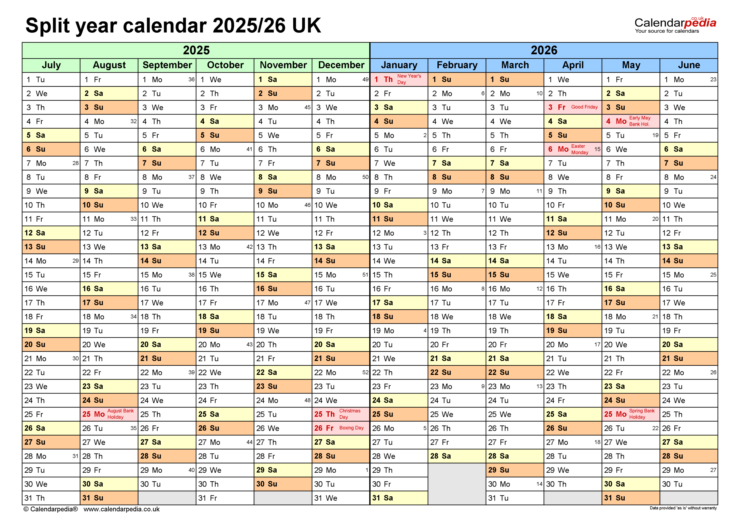 Split Year Calendars 2025/26 Uk (July To June) For Pdf pertaining to Printable Calendar September 2025 to August 2026